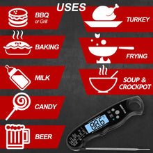Load image into Gallery viewer, Explore the KULUNER TP-01: Waterproof Digital Instant Read Meat Thermometer with Folding Probe, Backlight, and Calibration Function. Perfect for Cooking, BBQ, Candy, Liquids, and More. Available in Black, Red, and Orange.
